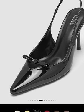 NWT.  Cider Black Patent Pointed-Toe Slingback Pumps with Bow